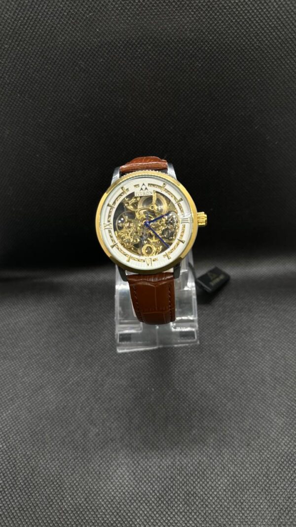 Fitron Golden Skeleton Mechanical Watch – Automatic, Brown Leather Strap